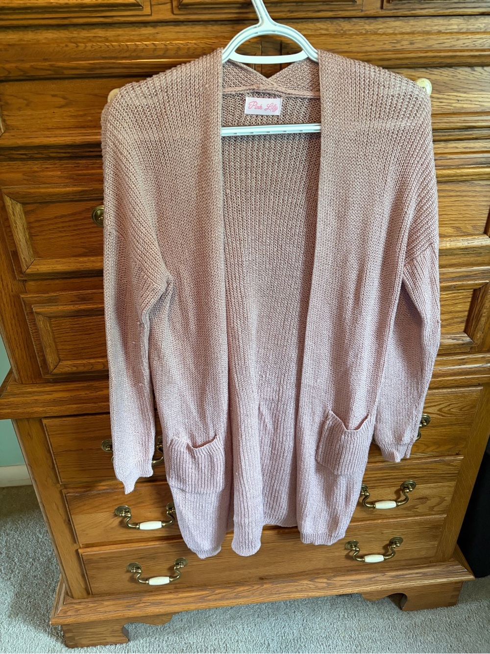 Pink Lily Dusty Rose Open-Front Cardigan